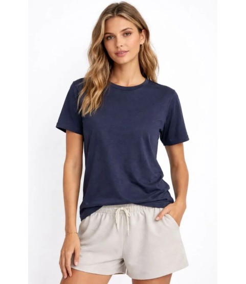 Osy Modal Yumuşak Dokulu Kumaş Bisiklet Yaka T-shirt - İndigo