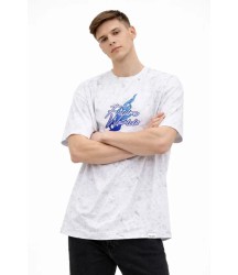 Erkek Asit Yıkamalı Oversize Tişört Future Worlds Baskılı Bisiklet Yaka Kısa Kollu Streetwear %100 Pamuk Street Style T-Shirt - Beyaz