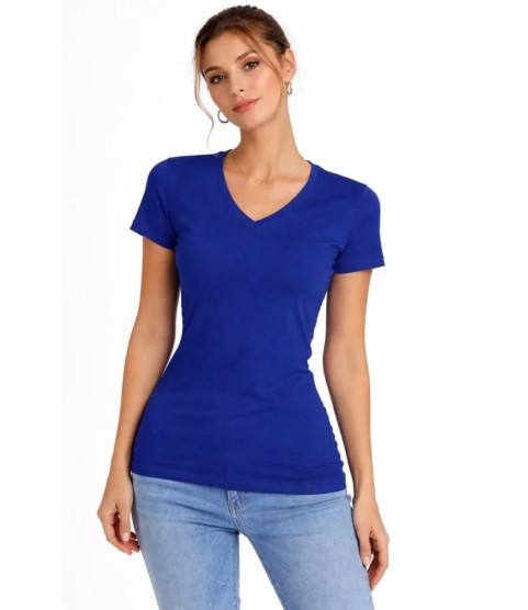 T-Shirt V Yaka Slim Fit Likralı Tişört Günlük Basic Body - İndigo T-Shirt V Yaka Slim Fit Likralı Tişört Günlük Basic Body - İndigo