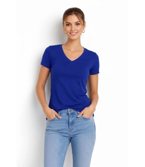 T-Shirt V Yaka Slim Fit Likralı Tişört Günlük Basic Body - İndigo T-Shirt V Yaka Slim Fit Likralı Tişört Günlük Basic Body - İndigo