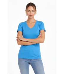 T-Shirt V Yaka Slim Fit Likralı Tişört Günlük Basic Body - Açık Mavi