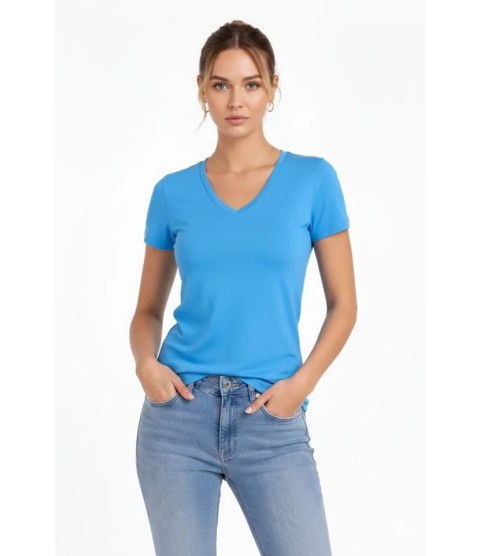 T-Shirt V Yaka Slim Fit Likralı Tişört Günlük Basic Body - Açık Mavi T-Shirt V Yaka Slim Fit Likralı Tişört Günlük Basic Body - Açık Mavi
