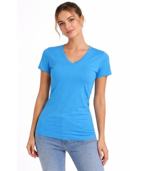 T-Shirt V Yaka Slim Fit Likralı Tişört Günlük Basic Body - Açık Mavi T-Shirt V Yaka Slim Fit Likralı Tişört Günlük Basic Body - Açık Mavi