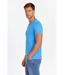 Erkek T-Shirt V Yaka Slim Fit Dar Kesim Likralı Tişört Günlük Basic Body - Açık Mavi