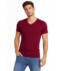 Erkek T-Shirt V Yaka Slim Fit Dar Kesim Likralı Tişört Günlük Basic Body - Bordo