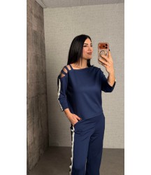 Kadın Uzun Kollu Kolu Tül Yanları şerit Detay Modal Ikili Takım