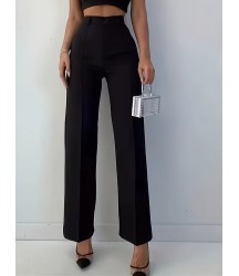 Bordo Renk Yüksek Bel Maskülen Kesim Kumaş Pantolon