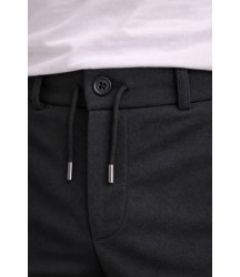 Erkek Diagonel Mikro Dokulu Duble Paça Cepli Pantolon Bağcıklı Bel, Modern Kesim - Siyah