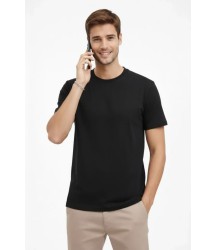 Erkek Bisiklet Yaka Tişört Regular Kalıp Basic Pamuklu Günlük Kullanım T-shirt - Siyah