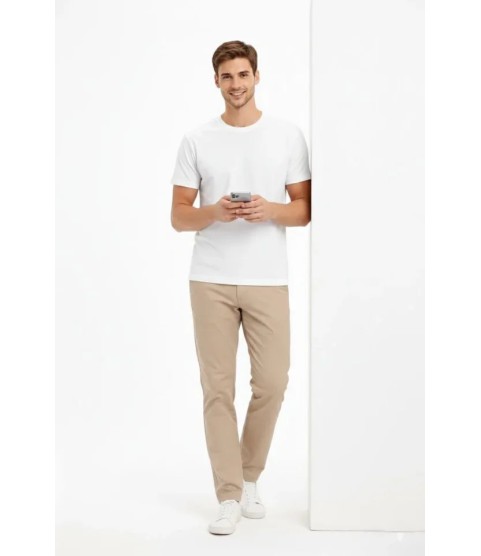 Erkek Bisiklet Yaka Tişört Regular Kalıp Basic Pamuklu Günlük Kullanım T-shirt - Beyaz