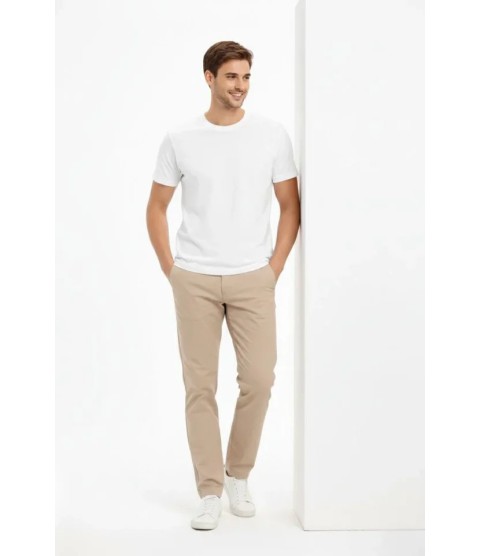 Erkek Bisiklet Yaka Tişört Regular Kalıp Basic Pamuklu Günlük Kullanım T-shirt - Beyaz