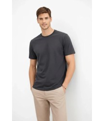 Erkek Bisiklet Yaka Tişört Regular Kalıp Basic Pamuklu Günlük Kullanım T-shirt - Füme