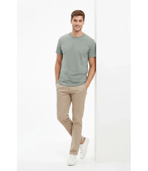 Erkek Bisiklet Yaka Tişört Regular Kalıp Basic Pamuklu Günlük Kullanım T-shirt - Mint Yeşili