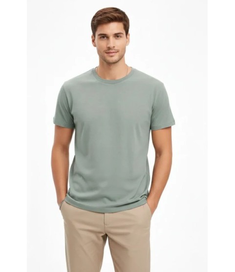 Erkek Bisiklet Yaka Tişört Regular Kalıp Basic Pamuklu Günlük Kullanım T-shirt - Mint Yeşili
