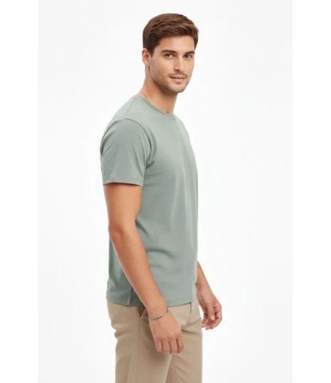 Erkek Bisiklet Yaka Tişört Regular Kalıp Basic Pamuklu Günlük Kullanım T-shirt - Mint Yeşili