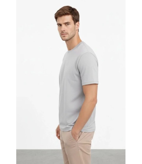 Erkek Bisiklet Yaka Tişört Regular Kalıp Basic Pamuklu Günlük Kullanım T-shirt - Gri