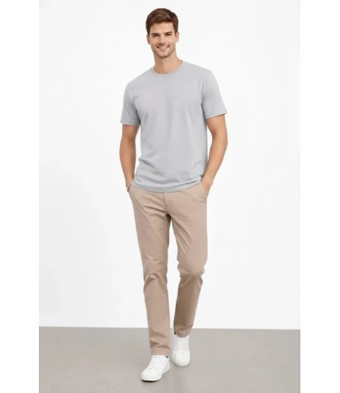 Erkek Bisiklet Yaka Tişört Regular Kalıp Basic Pamuklu Günlük Kullanım T-shirt - Gri