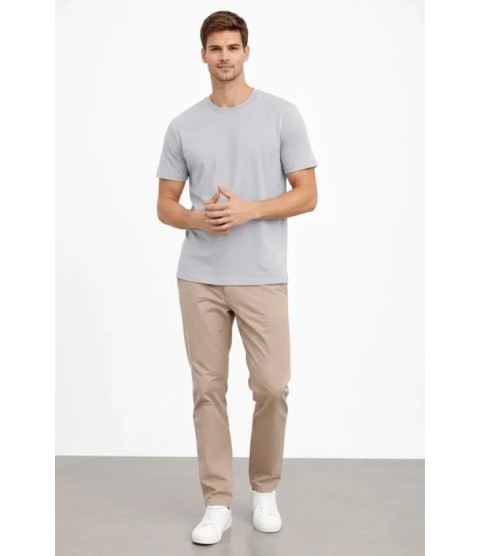 Erkek Bisiklet Yaka Tişört Regular Kalıp Basic Pamuklu Günlük Kullanım T-shirt - Gri
