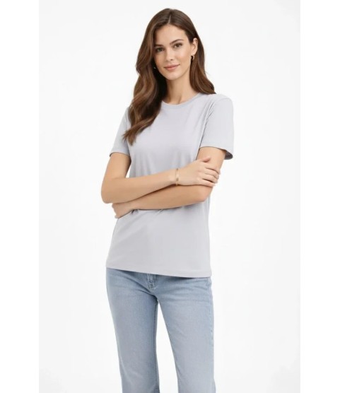 Bisiklet Yaka Tişört  Regular Kalıp Basic Pamuklu  Günlük Kullanım  T-shirt - Gri