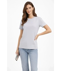 Bisiklet Yaka Tişört  Regular Kalıp Basic Pamuklu  Günlük Kullanım  T-shirt - Gri