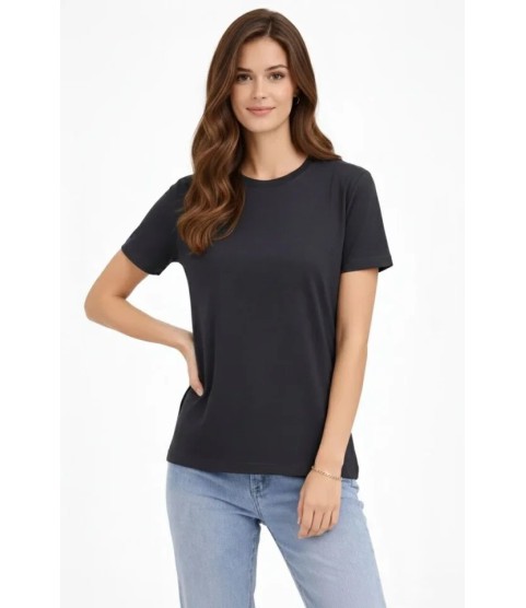 Bisiklet Yaka Tişört Regular Kalıp Basic Pamuklu Günlük Kullanım T-shirt - Füme