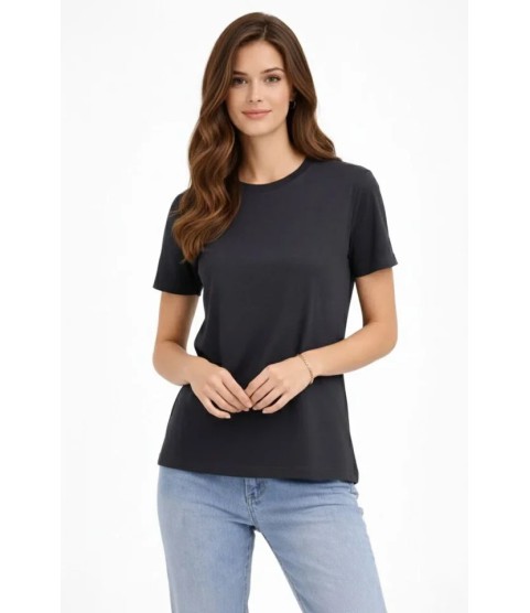 Bisiklet Yaka Tişört Regular Kalıp Basic Pamuklu Günlük Kullanım T-shirt - Füme