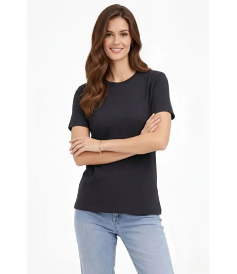 Bisiklet Yaka Tişört Regular Kalıp Basic Pamuklu Günlük Kullanım T-shirt - Füme