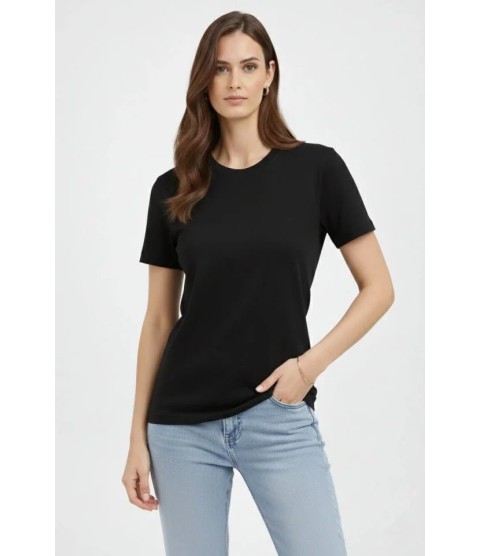 Bisiklet Yaka Tişört Regular Kalıp Basic Pamuklu Günlük Kullanım T-shirt - Siyah