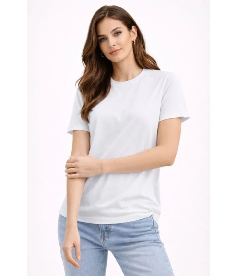 Bisiklet Yaka Tişört Regular Kalıp Basic Pamuklu Günlük Kullanım T-shirt - Beyaz