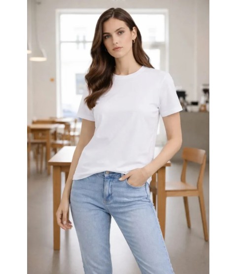 Bisiklet Yaka Tişört Regular Kalıp Basic Pamuklu Günlük Kullanım T-shirt - Beyaz