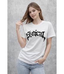 Bisiklet Yaka Ön Baskılı Kısa Kollu Tişört Streetwear Günlük Basic Pamuklu T-shirt - Beyaz