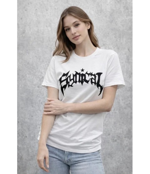 Bisiklet Yaka Ön Baskılı Kısa Kollu Tişört Streetwear Günlük Basic Pamuklu T-shirt - Beyaz Bisiklet Yaka Ön Baskılı Kısa Kollu Tişört Streetwear Günlük Basic Pamuklu T-shirt - Beyaz