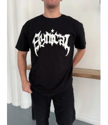 Erkek Bisiklet Yaka Ön Baskılı  Kısa Kollu Tişört Streetwear Günlük Basic Pamuklu T-shirt - Siyah