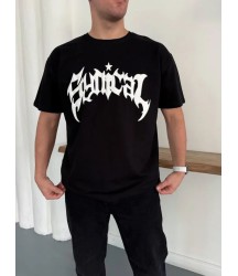 Erkek Bisiklet Yaka Ön Baskılı  Kısa Kollu Tişört Streetwear Günlük Basic Pamuklu T-shirt - Siyah
