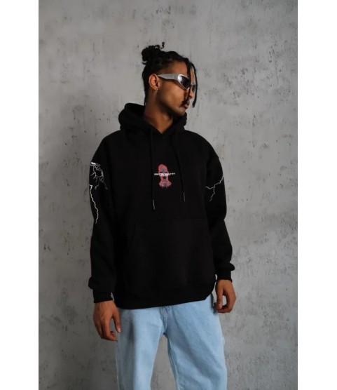 Erkek Oversize Üç İplik Kapüşonlu Sweatshirt – Siyah “Don’t Be Terrified” Ön, Sırt Ve Kol Baskılı, Kanguru Cepli, Ribanalı Rahat Model- Siyah Erkek Oversize Üç İplik Kapüşonlu Sweatshirt – Siyah “Don’t Be Terrified” Ön, Sırt Ve Kol Baskılı, Kanguru Cepli, Ribanalı Rahat Model- Siyah