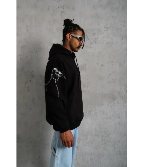 Erkek Oversize Üç İplik Kapüşonlu Sweatshirt – Siyah “Don’t Be Terrified” Ön, Sırt Ve Kol Baskılı, Kanguru Cepli, Ribanalı Rahat Model- Siyah Erkek Oversize Üç İplik Kapüşonlu Sweatshirt – Siyah “Don’t Be Terrified” Ön, Sırt Ve Kol Baskılı, Kanguru Cepli, Ribanalı Rahat Model- Siyah