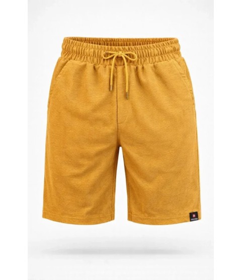 Erkek Otoban Dokuma Şort Beli Lastikli Bağcıklı, Cepli, Rahat Kesim Günlük Yazlık Şort - Hardal