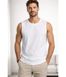 Erkek Flamlı Kumaş Sıfır Kolsuz Atlet Basic Spor Üst, Günlük Ve Fitness Kullanımına Uygun - Beyaz