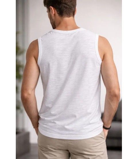 Erkek Flamlı Kumaş Sıfır Kolsuz Atlet Basic Spor Üst, Günlük Ve Fitness Kullanımına Uygun - Beyaz