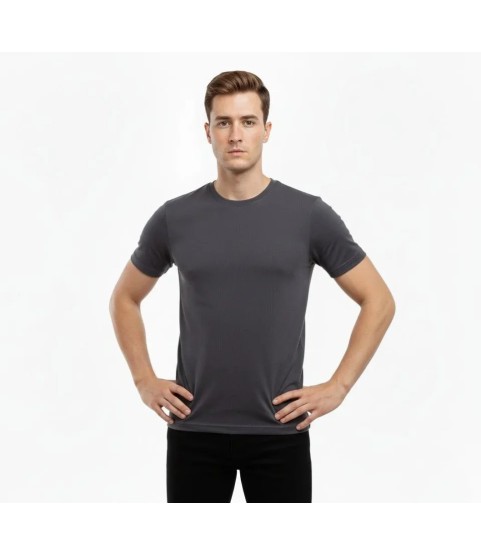 Erkek T-Shirt Bisiklet Yaka Slim Fit Dar Kesim Likralı Tişört Günlük Basic Body - Füme