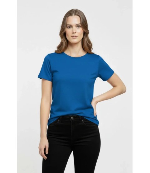 T-Shirt Bisiklet Yaka Slim Fit Likralı Tişört Günlük Basic Body - İndigo