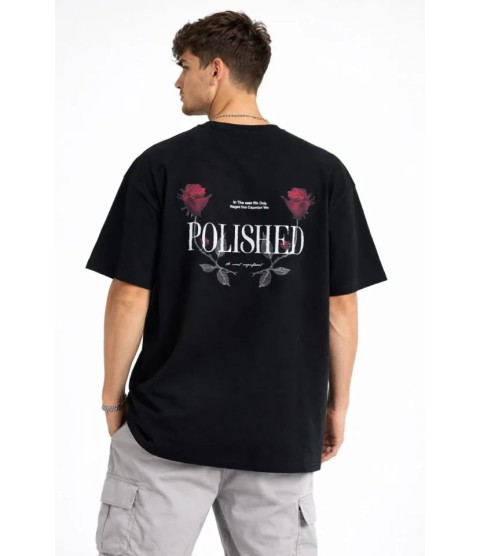 Erkek Bisiklet Yaka Baskılı  Kısa Kollu Tişört Streetwear Günlük Basic Pamuklu T-shirt - Siyah