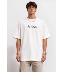 Erkek Bisiklet Yaka Baskılı Kısa Kollu Tişört Streetwear Günlük Basic Pamuklu T-shirt - Beyaz