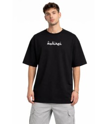 Erkek Bisiklet Yaka Baskılı Kısa Kollu Tişört Streetwear Günlük Basic Pamuklu T-shirt - Siyah