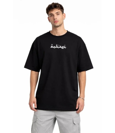 Erkek Bisiklet Yaka Baskılı Kısa Kollu Tişört Streetwear Günlük Basic Pamuklu T-shirt - Siyah