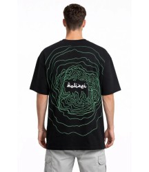 Erkek Bisiklet Yaka Baskılı Kısa Kollu Tişört Streetwear Günlük Basic Pamuklu T-shirt - Siyah