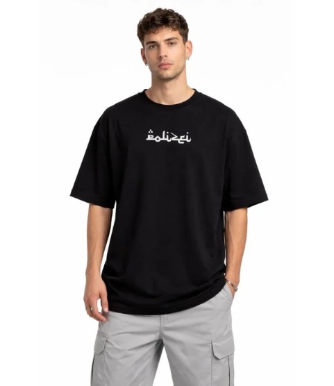 Erkek Bisiklet Yaka Baskılı Kısa Kollu Tişört Streetwear Günlük Basic Pamuklu T-shirt - Siyah