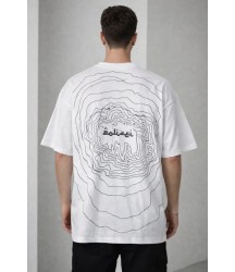 Erkek Bisiklet Yaka Baskılı Kısa Kollu Tişört Streetwear Günlük Basic Pamuklu T-shirt - Beyaz