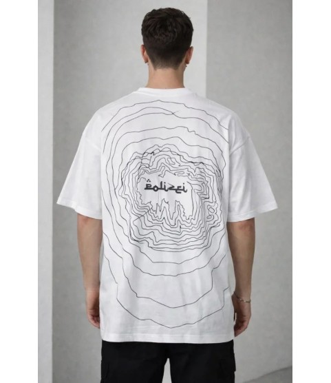 Erkek Bisiklet Yaka Baskılı Kısa Kollu Tişört Streetwear Günlük Basic Pamuklu T-shirt - Beyaz