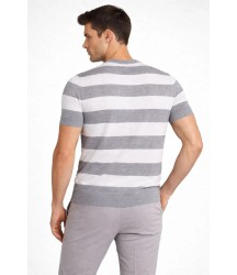 Erkek T-shirt Çizgili Triko Dokuma Bisiklet Yaka Tişört - Gri